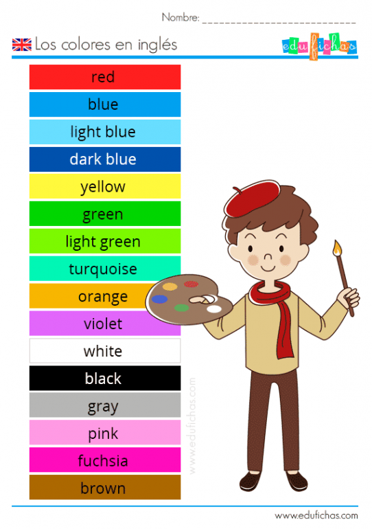 Colores en Inglés. Vocabulario + Ejercicios para Niños Gratis【PDF】