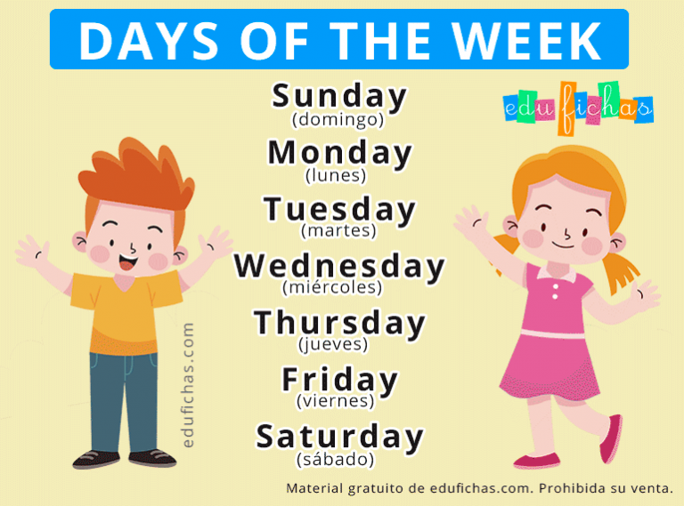 Días de la Semana en Inglés. Ejercicios Gratis para Imprimir (PDF)