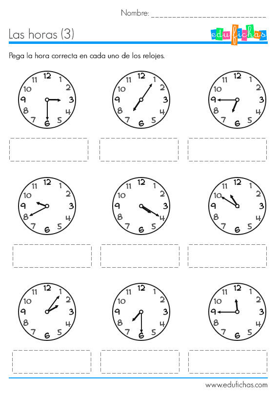 luces condón Noticias de última hora Aprender las Horas del Reloj. Actividades Gratis en PDF