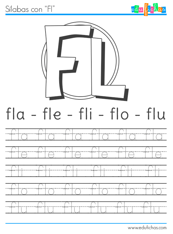 Sílabas con L. Fichas educativas con BL, CL, FL y GL