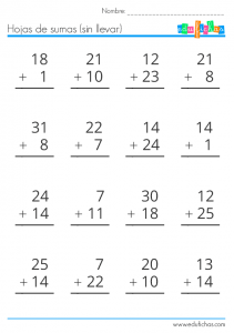 sumas de numeros de una y dos cifras