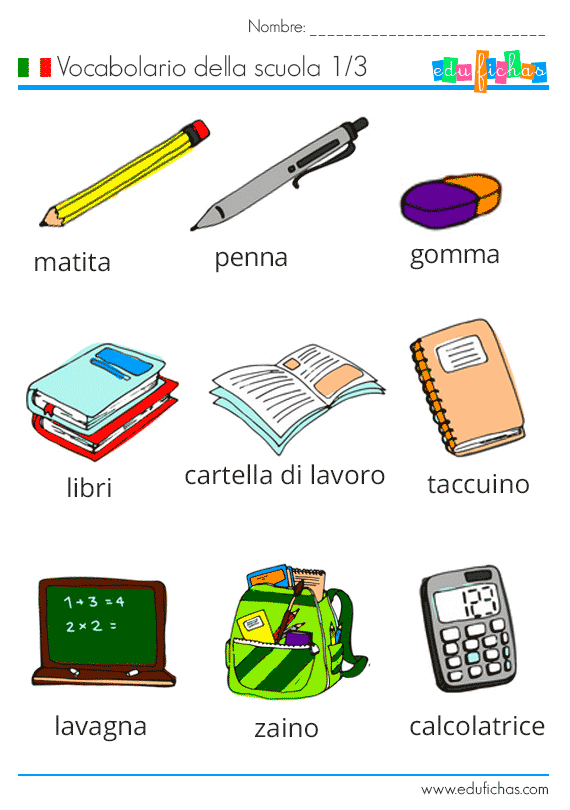 matarial escolar en italiano