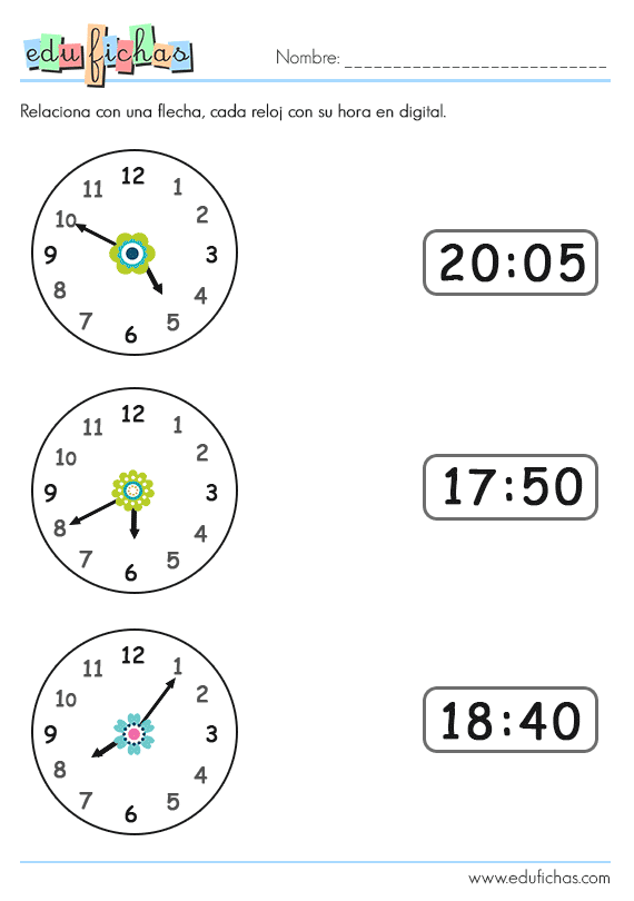 Aprender Las Horas Fichas Con Relojes Para Ni os