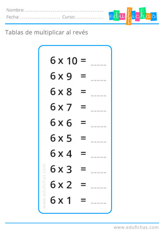 ? Tabla del 6 Fichas + Ejercicios Aprender a Multiplicar GRATIS
