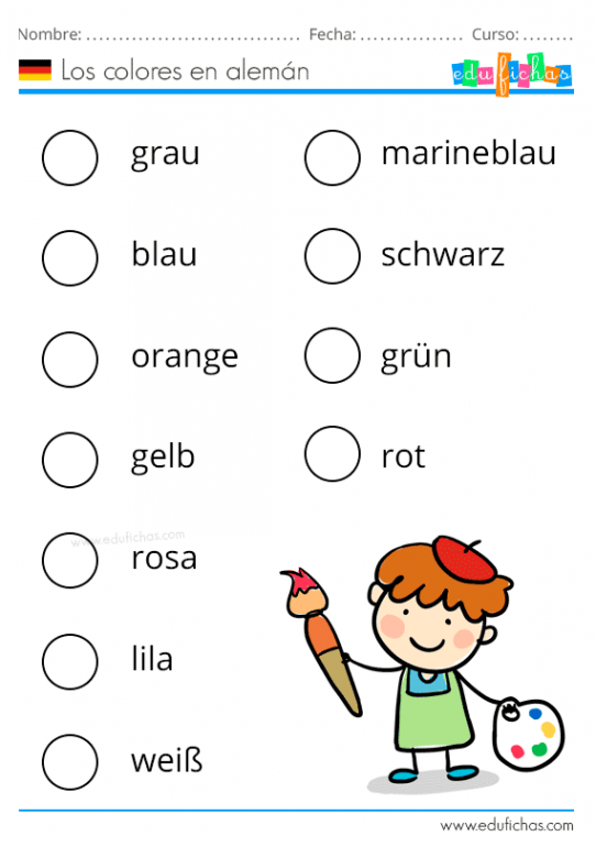 aprender los colores en aleman ficha