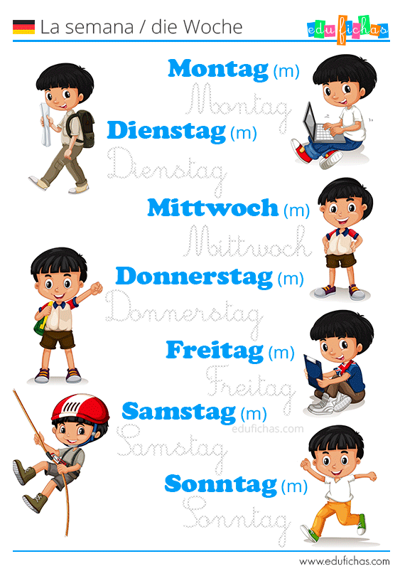  ✓ Los Días de la Semana en Alemán para Niños. Edufichas.