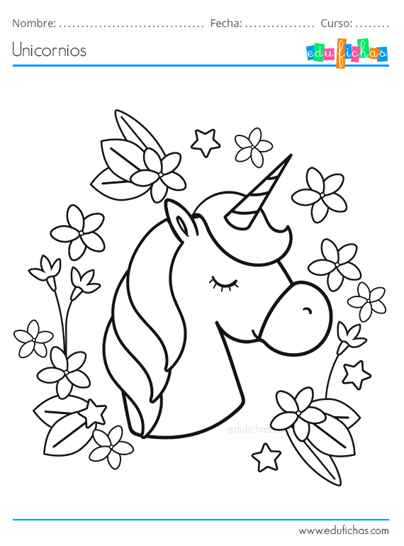 Dibujos para Colorear de Unicornios. Descargar libro para colorear.