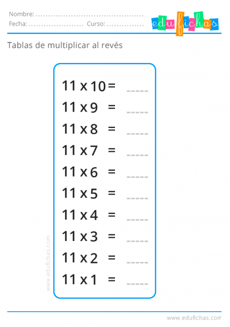 multiplicar del reves tabla 11