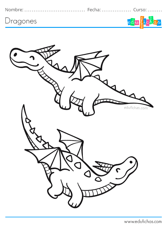  Dibujos de Dragones para Colorear. Descargar PDF para imprimir.
