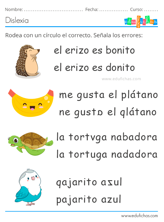 Ejercicios de Dislexia para Imprimir. Dislexia en Niños. Descargar PDF Ejercicios de Dislexia para Imprimir. Dislexia en Niños. Descargar PDF