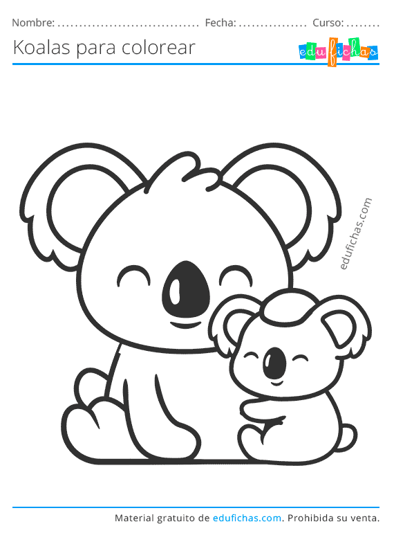Dibujos de Koalas para Colorear. Descargar Gratis en PDF