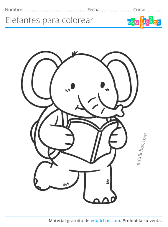 🥇 Dibujos de Elefantes para Colorear. Descargar PDF Gratis