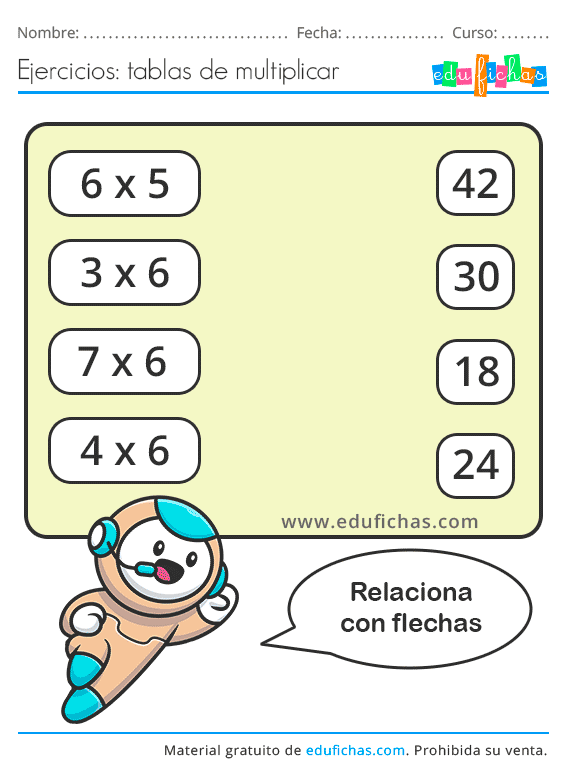 ? Tabla del 6 Fichas + Ejercicios Aprender a Multiplicar GRATIS