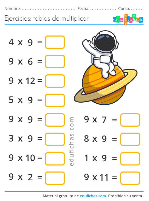 ? Tabla del 9 + Ejercicios + Flashcards + Lapbook . Descarga PDF