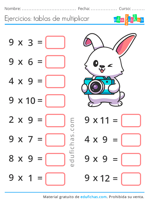 ? Tabla del 9 + Ejercicios + Flashcards + Lapbook . Descarga PDF