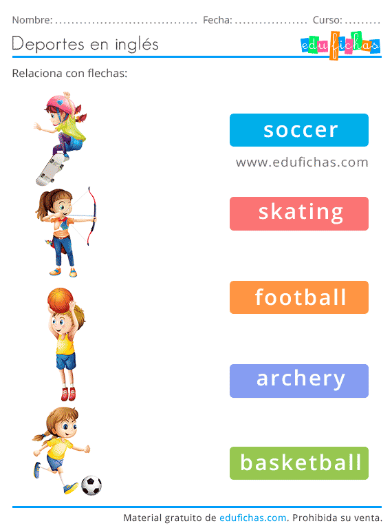 Deportes en Inglés Vocabulario + Ejercicios para Imprimir. PDF GRATIS.