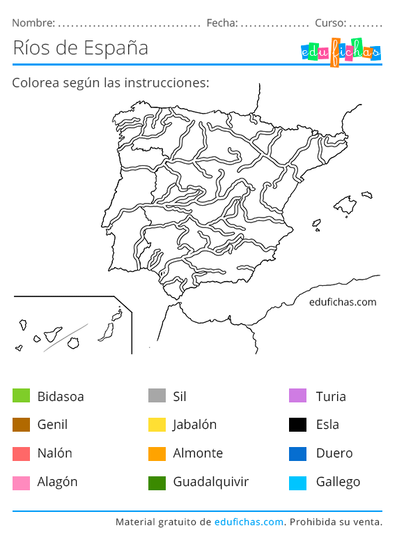 Ríos de España - Mapas para Imprimir + Ejercicios Gratis en PDF