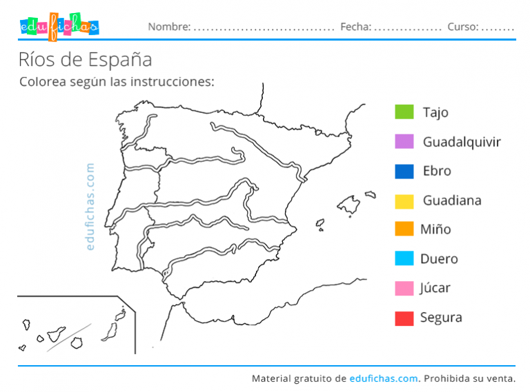Ríos de España - Mapas para Imprimir + Ejercicios Gratis en PDF