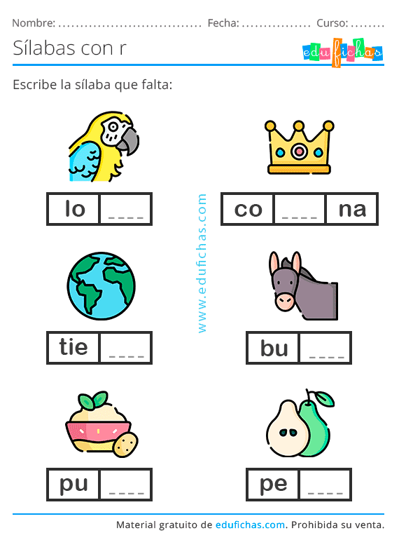 Letra R - Sílabas y Palabras con R - Consonantes para Imprimir (PDF)