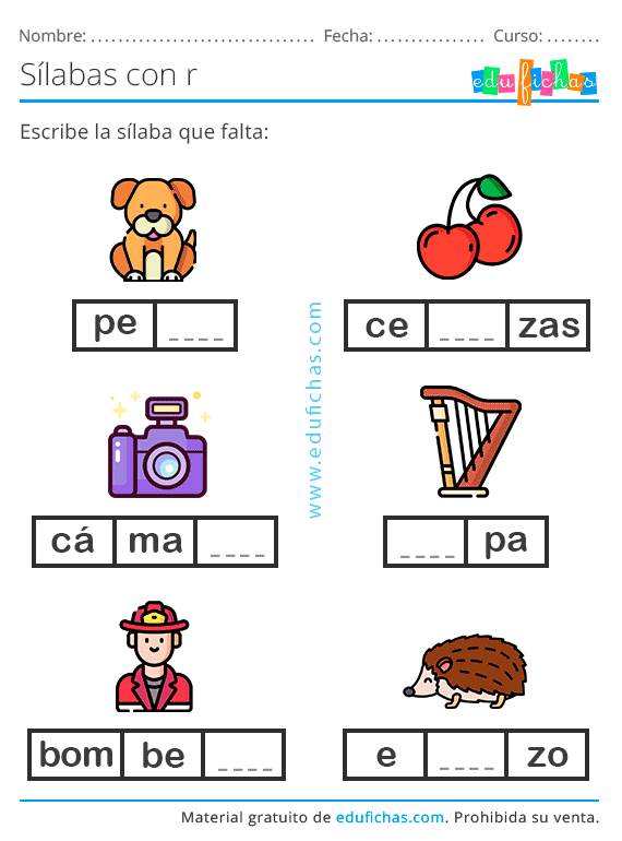 Letra R - Sílabas y Palabras con R - Consonantes para Imprimir (PDF)