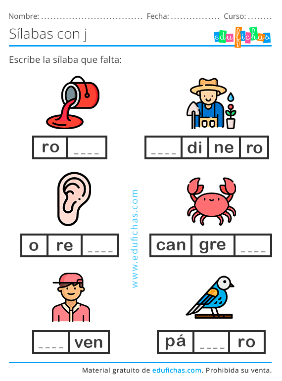 Letra J Sílabas y Palabras con J Consonantes para Imprimir (PDF) Letra J Sílabas y Palabras con J Consonantes para Imprimir (PDF)