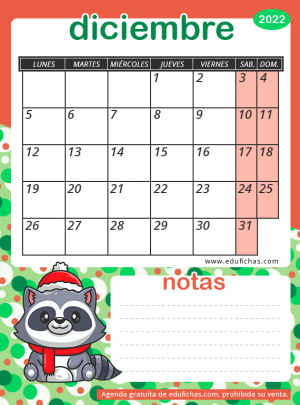 calendario diciembre 2022