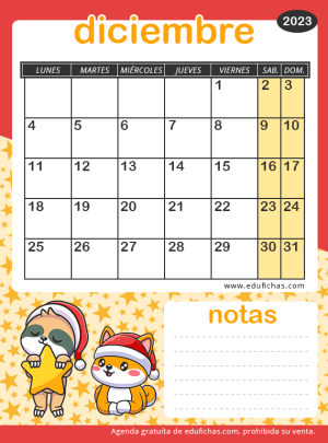 calendario diciembre 2023